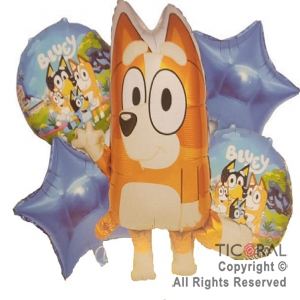 SET DE GLOBOS METALIZADO BLUEY BINGO 5 UNIDADES X 1